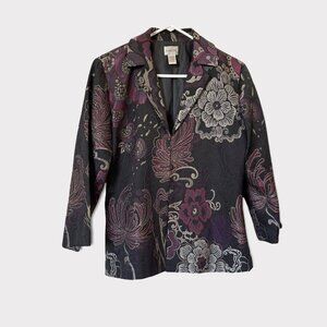 Chico’s Size‎ 1 Embroidered Floral Blazer Jacket Black